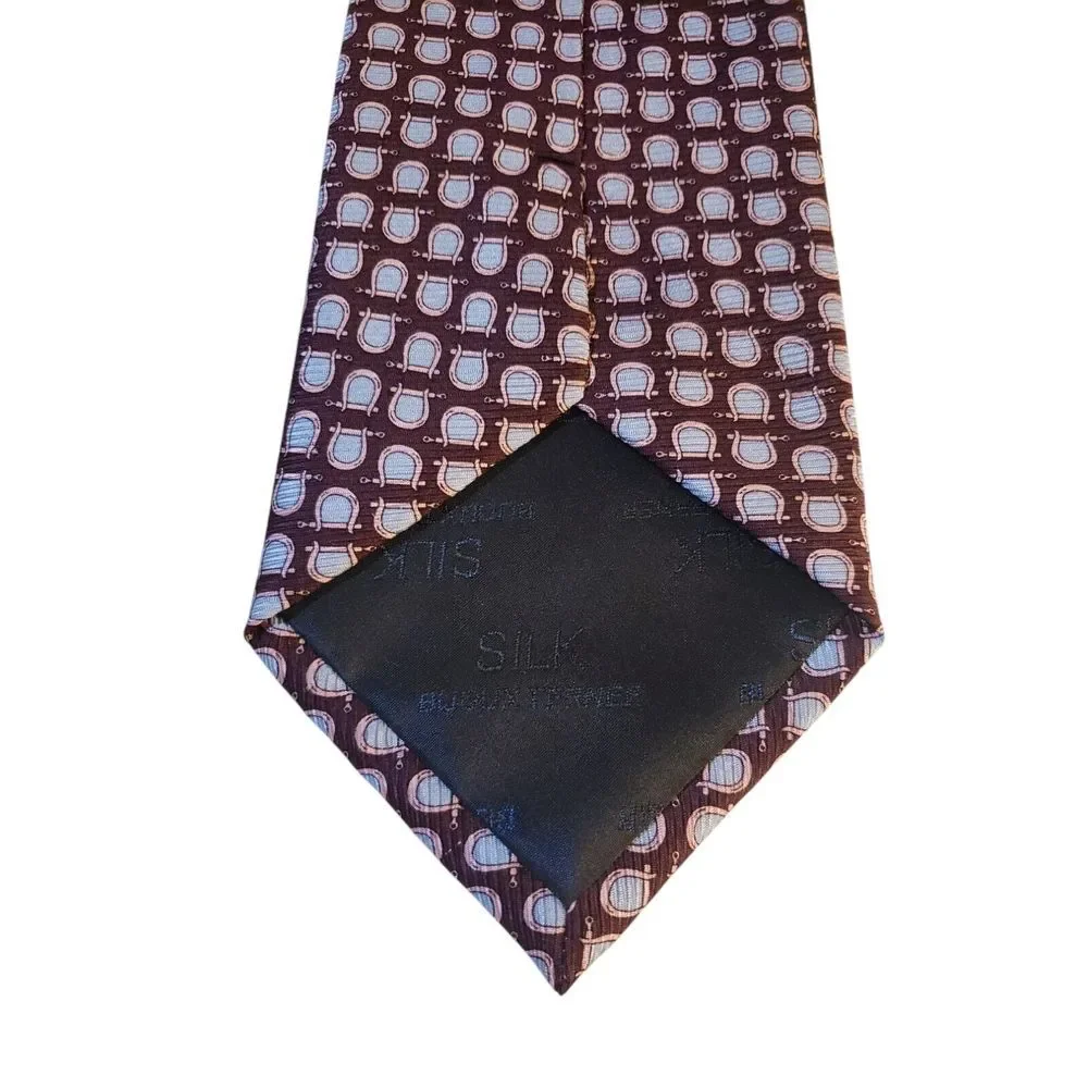Bijoux Terner Mens Tie Necktie Designer Luxury Burgundy Blue Pink Stirrup Horses